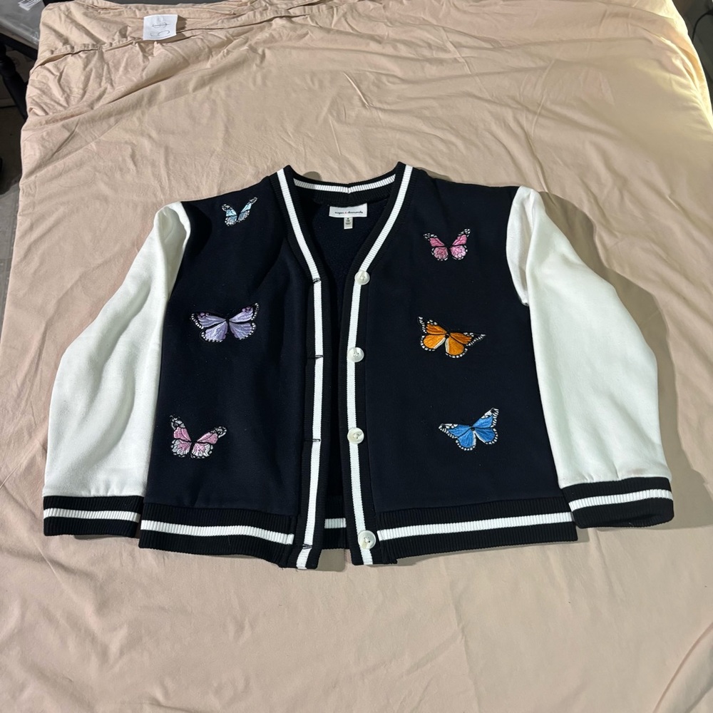 Black and White Cardigan with Butterfly Embroidery